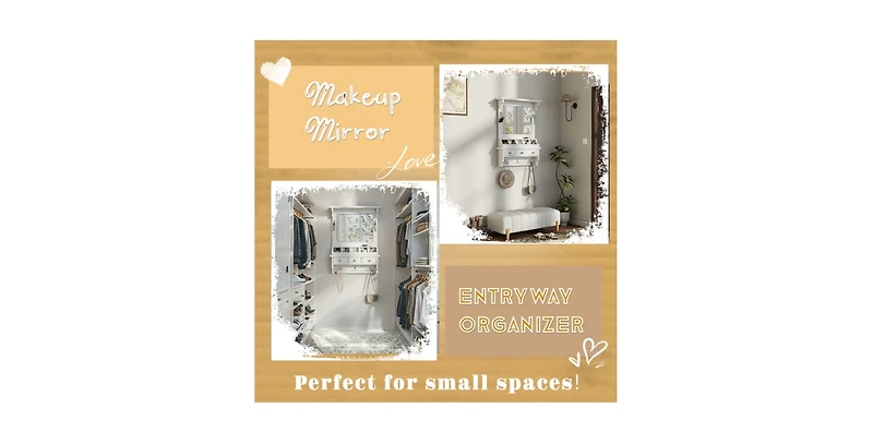 Flynama Space Saving Small Led Vanity Table with Basic Standard Mirror Makeup Dressing Storage