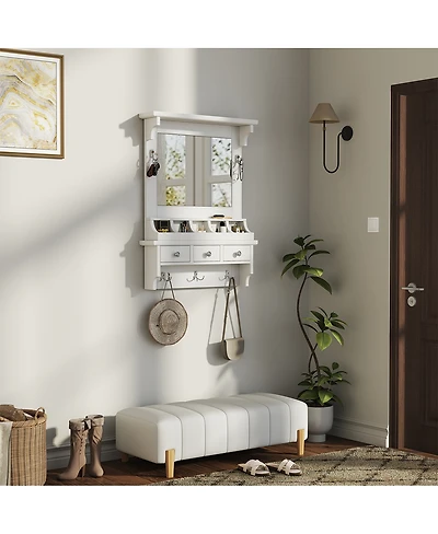 Flynama Space Saving Small Led Vanity Table with Basic Standard Mirror Makeup Dressing Storage