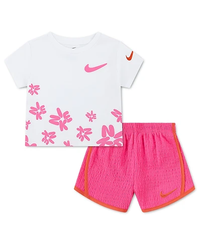 Nike Girls' 2T-4T Short-Sleeve T-Shirt and Shorts, 2-Piece Set