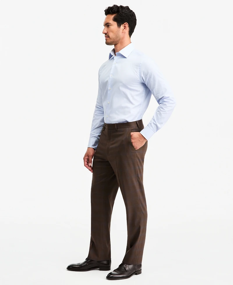 Tayion Collection Men's Classic-Fit Brown Plaid Suit Separate Pants