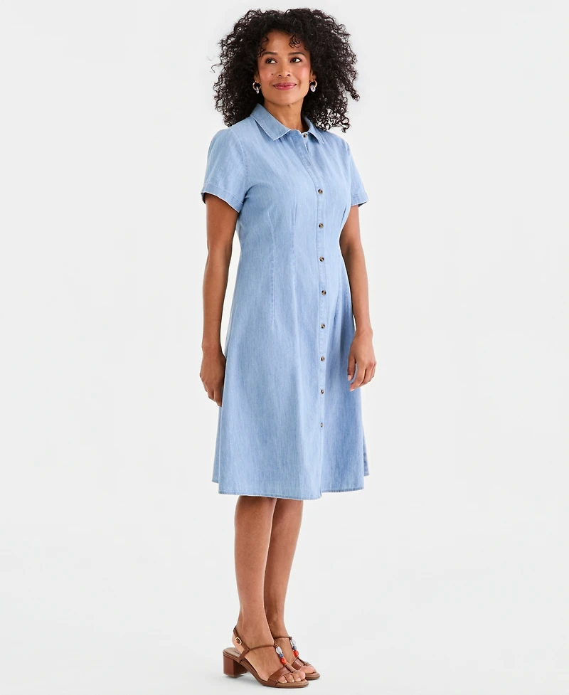 Style & Co Women's Cotton Chambray Short-Sleeve Shirtdress, Macy's Exclusive
