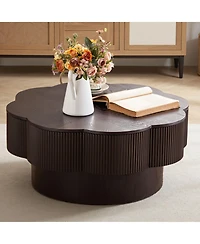Rainsken Flower Shaped Coffee Table, 31.5" Modern Wood Center Table with Storage for Living Room
