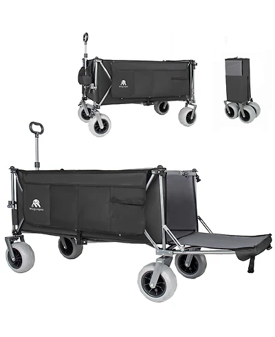 Rainsken Heavy Duty Utility Wagons, Extra Long Large Foldable Wagon with Opened Tailgate and All-Terrain Wheels.