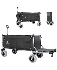 Rainsken Heavy Duty Utility Wagons, Extra Long Large Foldable Wagon with Opened Tailgate and All-Terrain Wheels.
