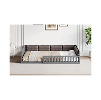 flynama Full Size Wood Upholstered Platform Bed Guardrail Fluffy Pillows Pine Wood Mdf