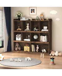 Rainsken 3-Tier Open Wood Bookshelf, 10 Cube Storage Organizer Display Cabinet, Freestanding Bookcase for Living Room, Home Office