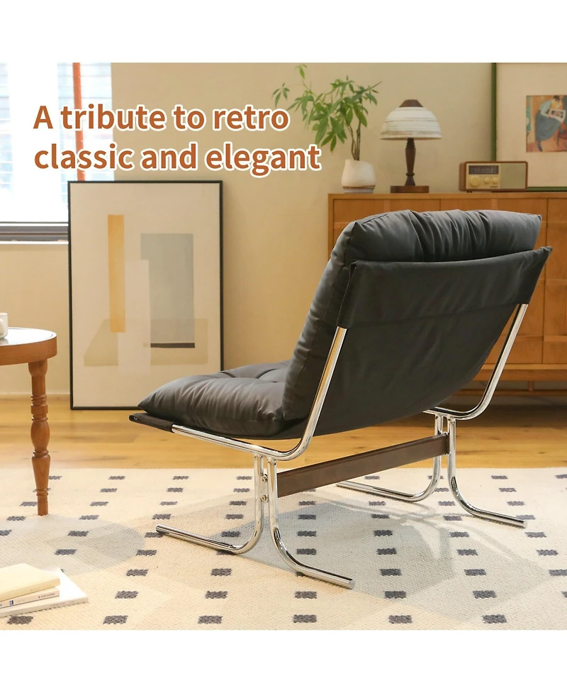 Rainsken Modern Pu Leather Accent Chair, Reading Chair with Metal Legs and Soft Padded for Home Office, Living Room