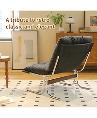 Rainsken Modern Pu Leather Accent Chair, Reading Chair with Metal Legs and Soft Padded for Home Office, Living Room