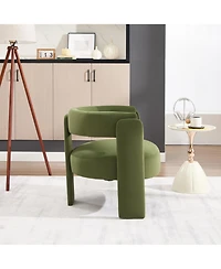 Rainsken Velvet Accent Chair, Mid-Century Modern Armchair with Wooden Legs and Adjustable Foot Nails for Living Room, Bedroom