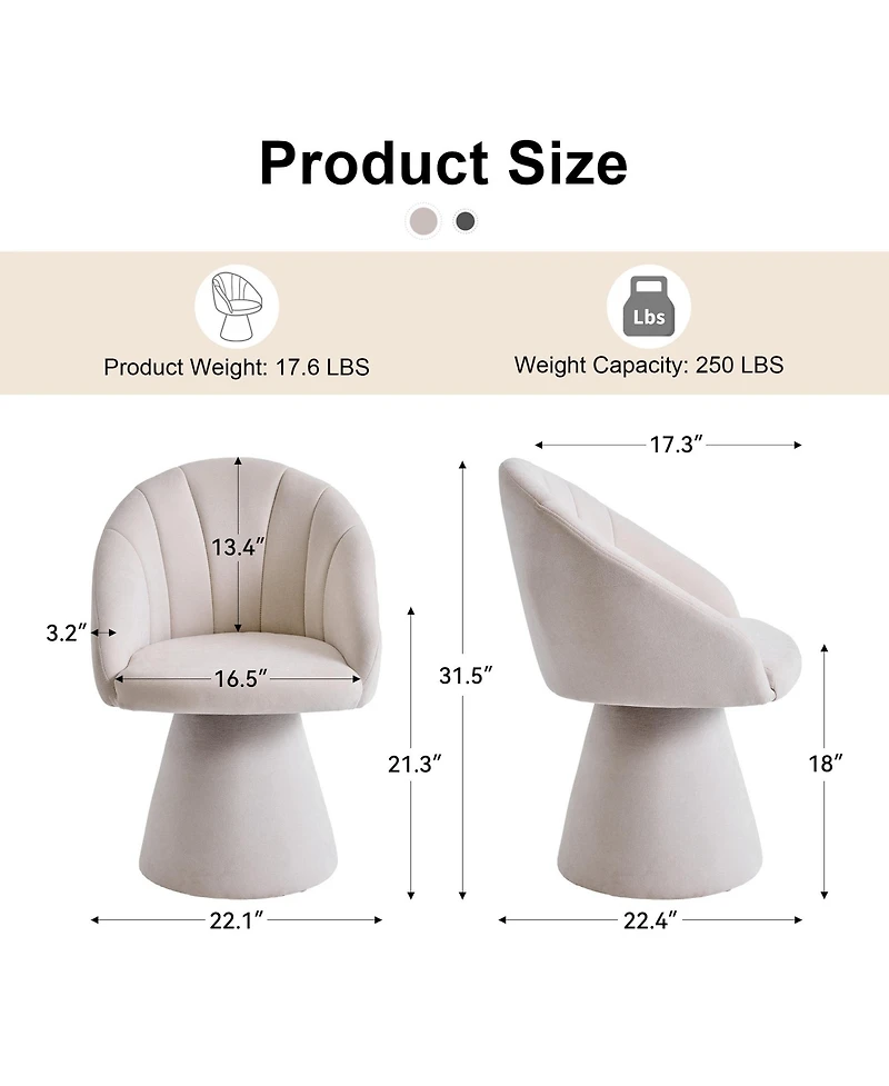 Rainsken Swivel Accent Chair, Chenille Fabric Upholstered Armchair with Curved Backrest and High Cylindrical Base for Living Room and Bedroom