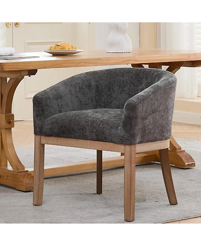 Rainsken Barrel Dining Chair, Farmhouse Linen Upholstered Kitchen Chair with Solid Wood Legs and Arms for Dining Room, Set Of 1