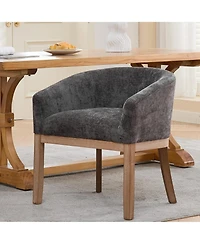 Rainsken Barrel Dining Chair, Farmhouse Linen Upholstered Kitchen Chair with Solid Wood Legs and Arms for Dining Room, Set Of 1