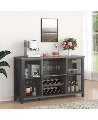 Gouun 47 Inch Industrial Bar Cabinet with Wine Rack and Power Outlets