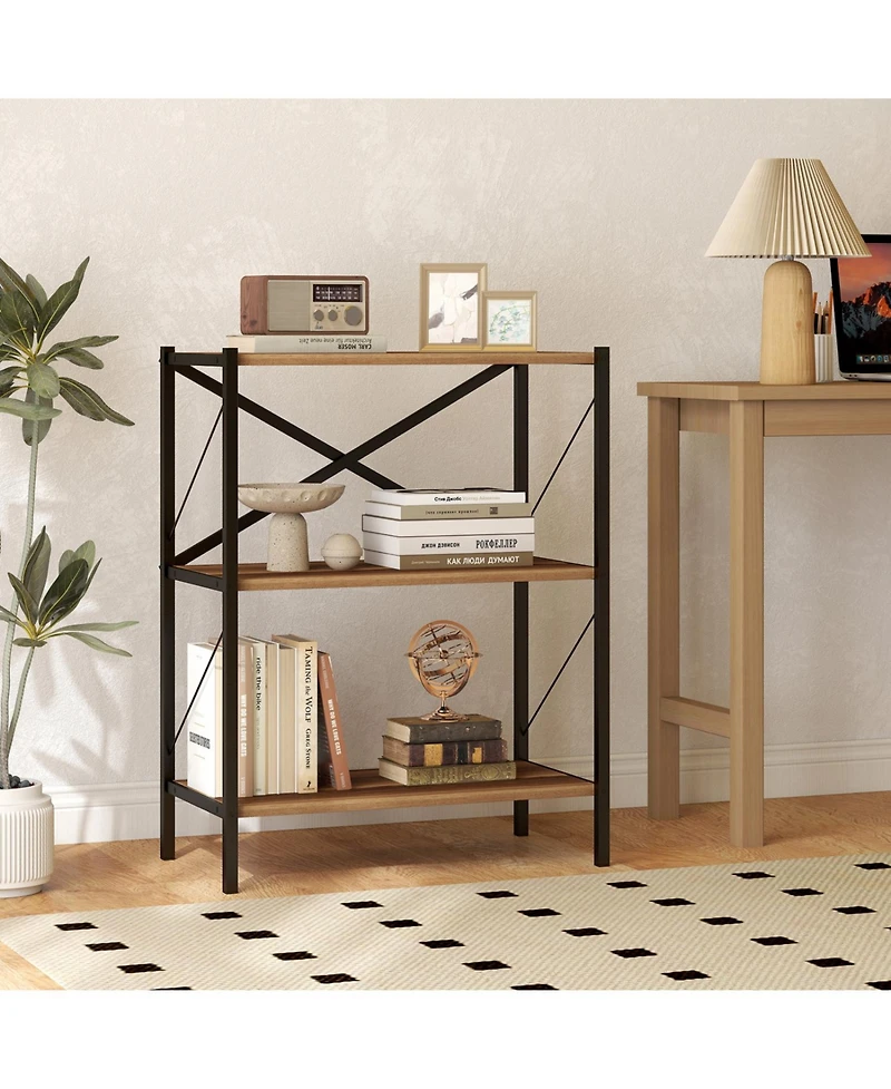 Slickblue 3 Tier Bookcase with Heavy Duty Metal Frame Industrial Shelf