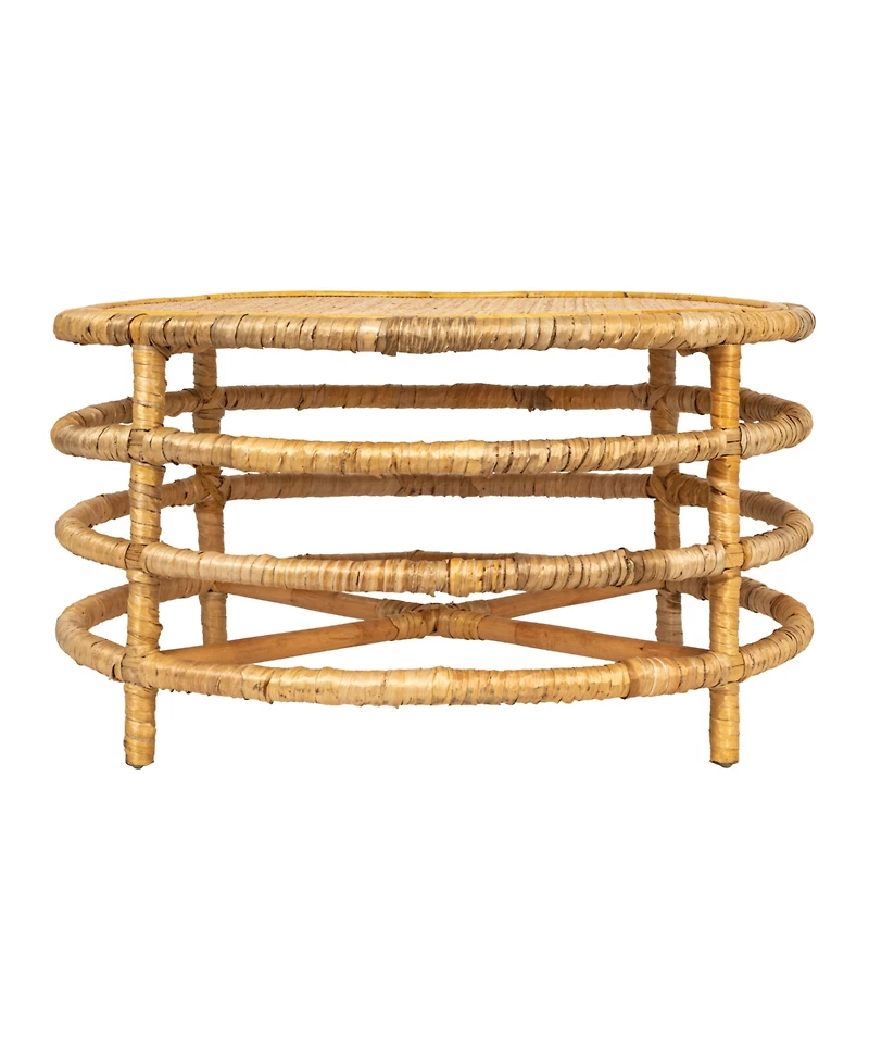 Storied Home 36" Rattan and Banana Round Coffee Table