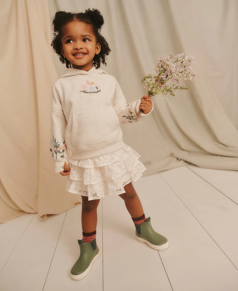abercrombie kids Girls' Essentials Embroidered Pullover Hoodie