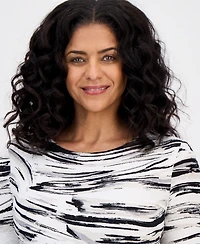 Jm Collection Women's Printed 3/4 Sleeve Jacquard Top, Exclusively at Macy's