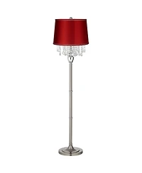 360 Lighting Modern Floor Lamp 62.5" Tall Satin Steel Chrome Crystal Chandelier Satin Drum Shade for Living Room Reading Bedroom Office