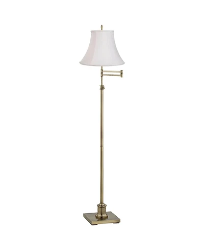 360 Lighting Traditional Swing Arm Floor Lamp 70" Tall Antique Brass Imperial Fabric Bell Shade for Living Room Reading Bedroom