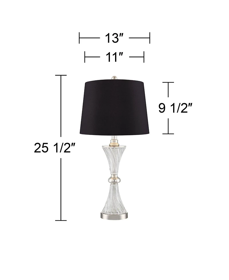Regency Hill Luca Modern Table Lamps 25 1/2" High Set of 2 Clear Glass with Usb Charging Port Faux Silk Shade for Bedroom Living Room Home Desk