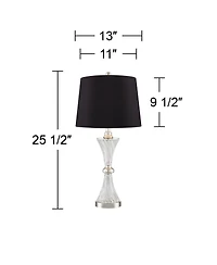 Regency Hill Luca Modern Table Lamps 25 1/2" High Set of 2 Clear Glass with Usb Charging Port Faux Silk Shade for Bedroom Living Room Home Desk