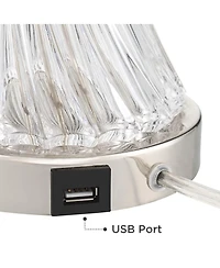 Regency Hill Luca Modern Table Lamps 25 1/2" High Set of 2 Clear Glass Chrome with Usb Charging Port Cream Drum Shade for Bedroom Living Room Desk