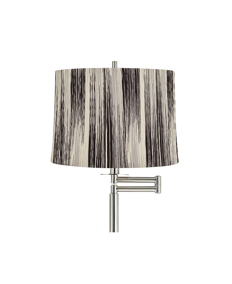 360 Lighting Druckman Modern 60 1/2" Tall Standing Floor Lamp Adjustable Swing Arm Metal Brushed Nickel Finish Drum Stripe Shade