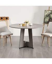 Gouun 47 Inch Round Dining Table for 4 to 6 with Wood Look Top