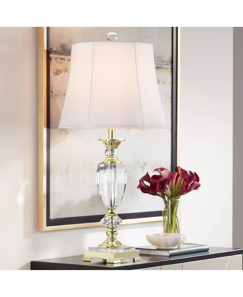 Vienna Full Spectrum European Style Table Lamp with Table Top Dimmer 28.75" Tall Brass Clear Crystal Fabric Empire Living Room Bedroom