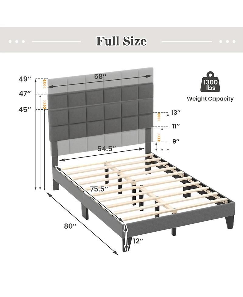 Gouun Modern Linen Bed Frame with Adjustable Headboard