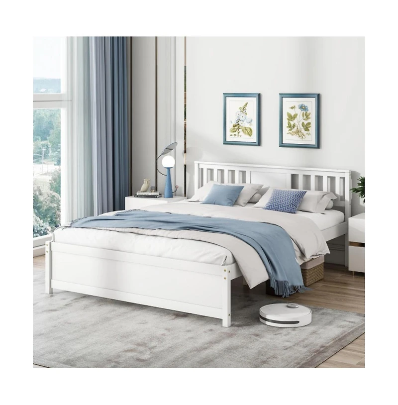 Gouun Wooden Platform Bed with Headboard and Wood Slat Support