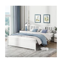 Gouun Wooden Platform Bed with Headboard and Wood Slat Support