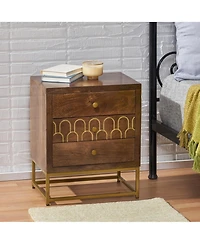 Flynama Elegant Modern Wooden Nightstand with Storage Space Natural Finish Bedside Table for Bedroom Living Room