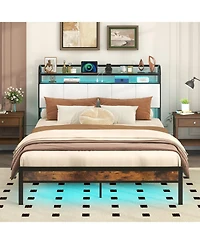 Gouun Queen Size Bed Frame with Led Light and Charging Station
