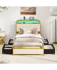 Gouun Twin Size Bed Frame with Led Lights and Charging Station