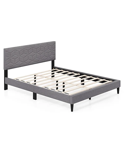 Gouun Queen Size Bed Frame Modern Platform Bed with Linen Fabric Upholstered Headboard