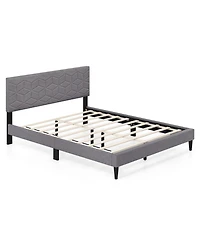 Gouun Queen Size Bed Frame Modern Platform Bed with Linen Fabric Upholstered Headboard