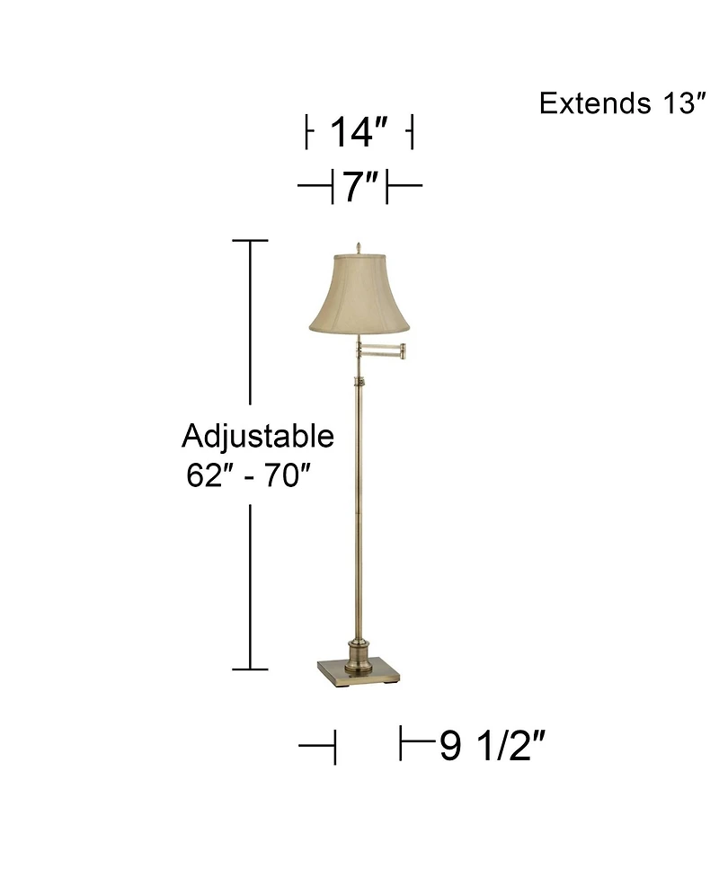360 Lighting Traditional Floor Lamp Swing Arm 70" Tall Antique Brass Imperial Taupe Fabric Bell Shade for Living Room Reading Bedroom
