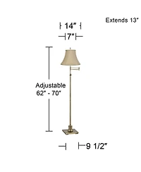 360 Lighting Traditional Floor Lamp Swing Arm 70" Tall Antique Brass Imperial Taupe Fabric Bell Shade for Living Room Reading Bedroom