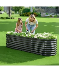 Gouun Oval Metal Raised Garden Bed, Galvanized Planter Box with Reinforcement Bar