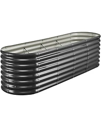 Gouun Oval Metal Raised Garden Bed, Galvanized Planter Box with Reinforcement Bar