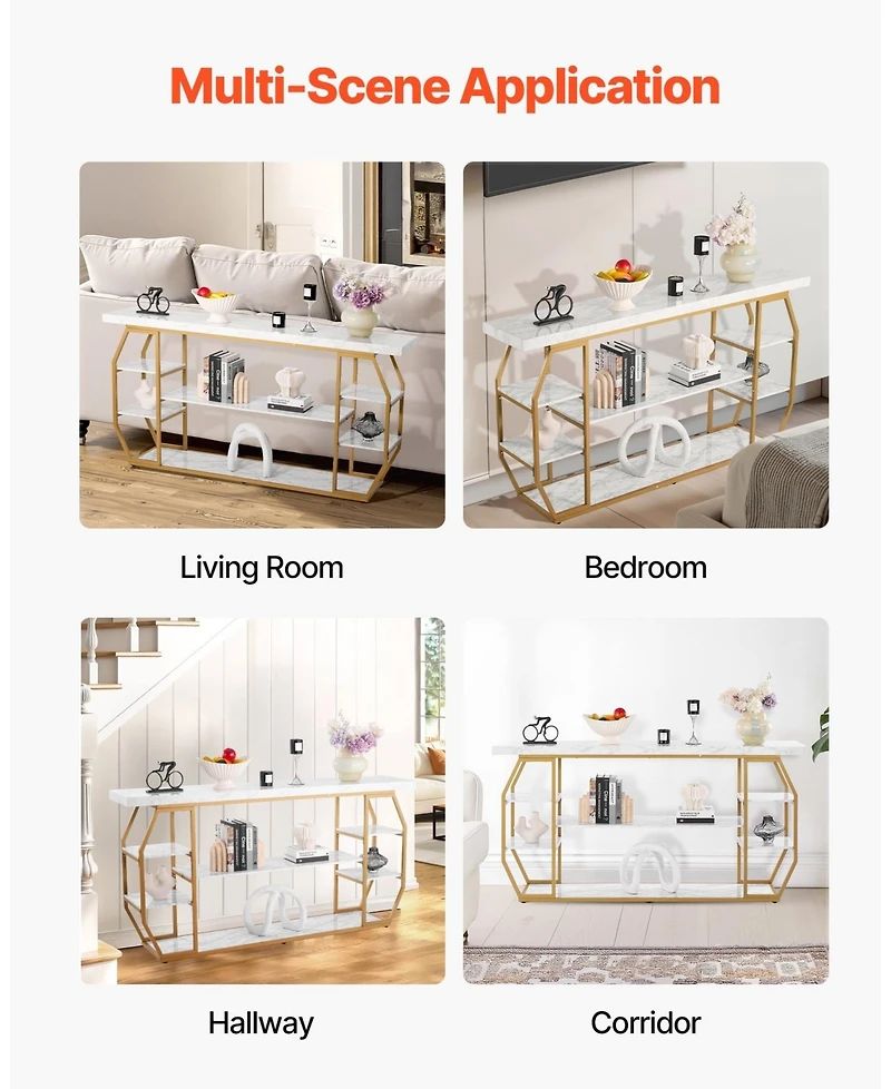 Gouun 3 Tier Console Table with Open Storage and Geometric Frame