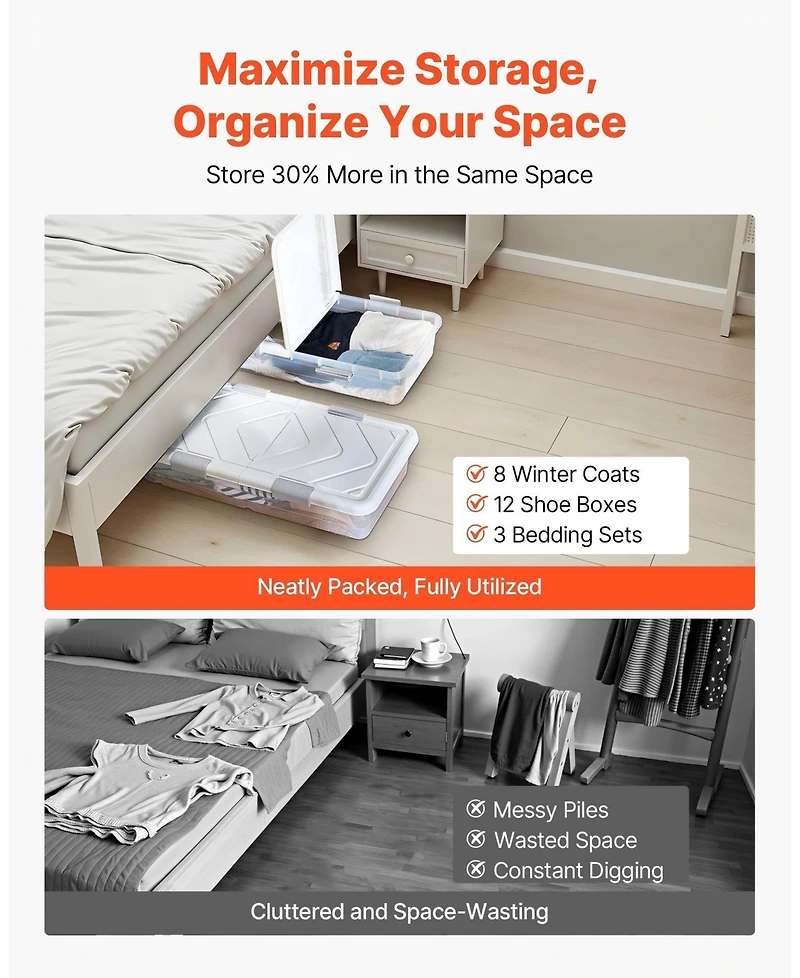 Gouun Rolling Under Bed Storage Bins with Lid 2 Pack