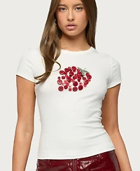 Edikted Women's My Sweet Strawberry Button T Shirt