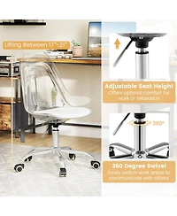 Sugift Armless Rolling Office Chair with Swivel Seat and Pu Leather Cushion-Clear