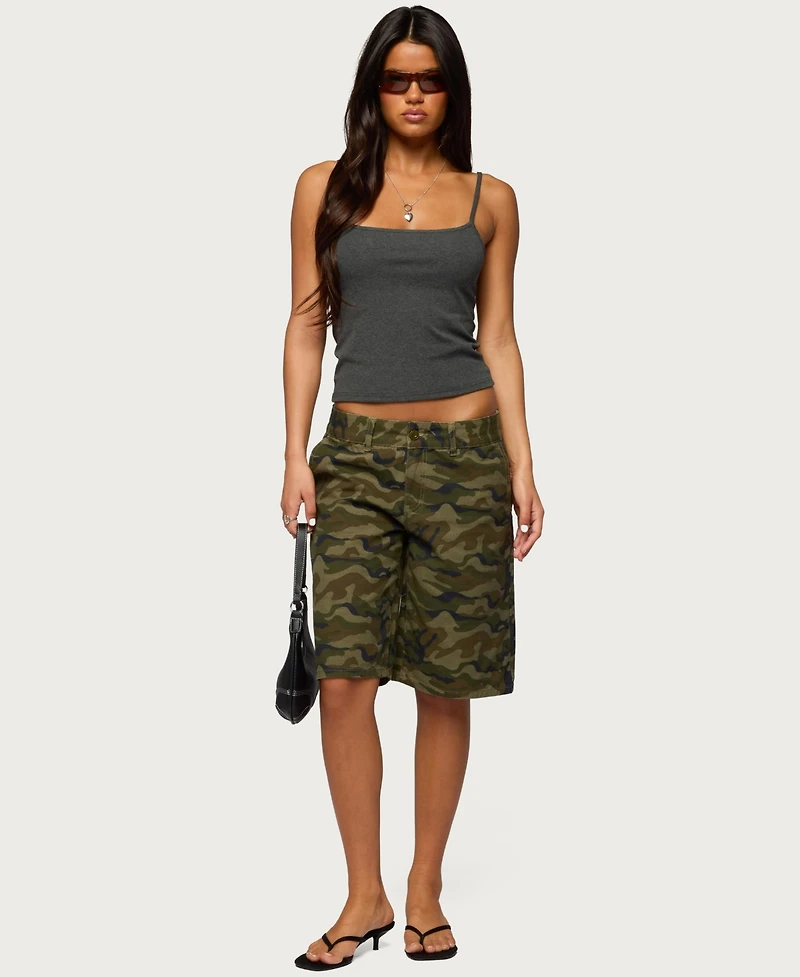 Edikted Women's Camo Denim Low Rise Bermuda Shorts