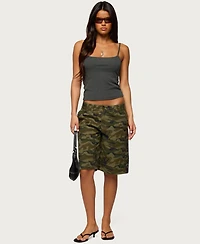 Edikted Women's Camo Denim Low Rise Bermuda Shorts