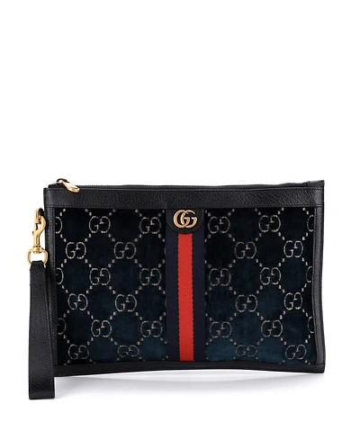 Pre-Owned Gucci Large Ophidia Zip Pouch Gg Velvet