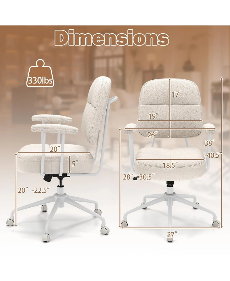 Sugift Leathaire Upholstered Task Home Office Chair with Cushioned Back