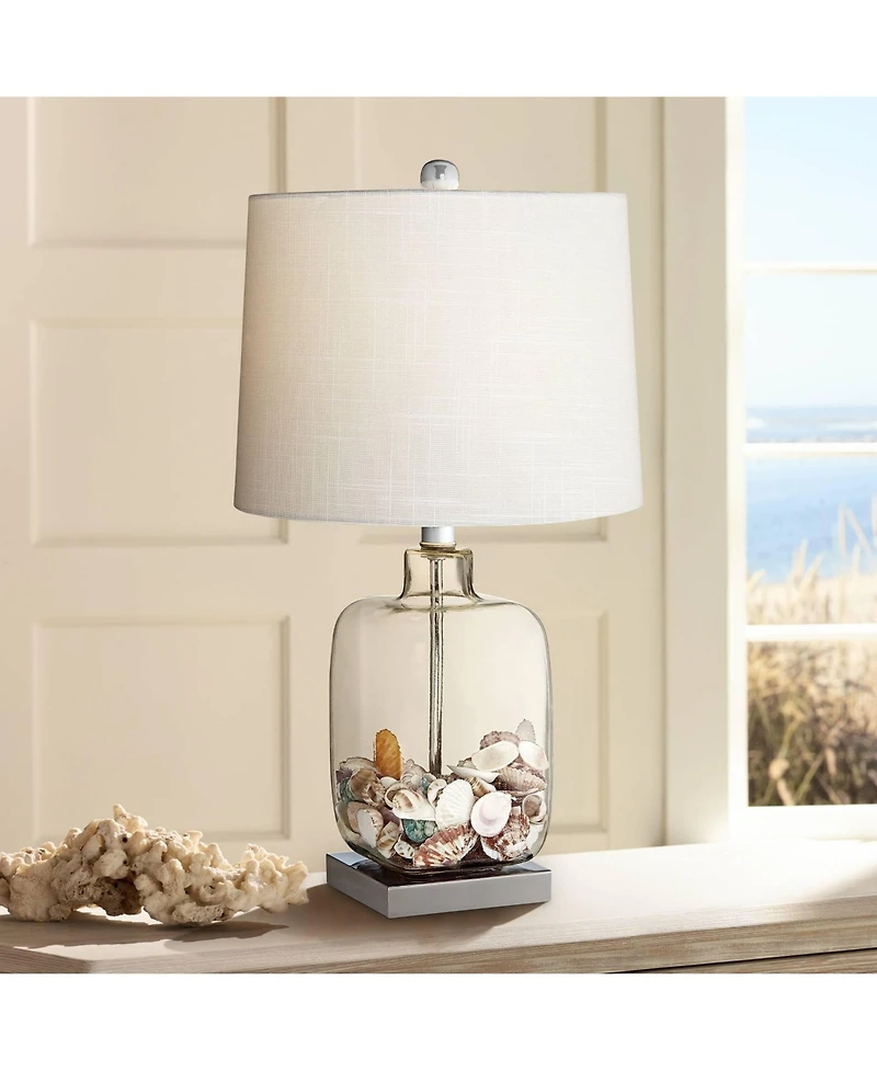 360 Lighting Coastal Country Style Accent Table Lamp with Table Top Dimmer 21.75" High Clear Glass Fabric Drum Living Room Bedroom House